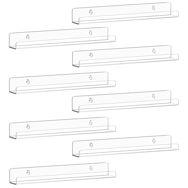 Laurensory Vinyl Record Shelf Wall Mount, 12 inch Clear Acrylic Album Record Holder Display, Kids Bookshelf, Floating Wall Shelves for Bathroom, Bedroom, Living Room, Kitchen, 8 Pack - Image 2